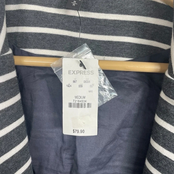 NWT Express Women’s Striped Stretch Cotton Blazer in Grey/White Size M - Picture 5 of 8